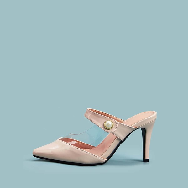 

Point Toe Pearl Decor Heeled Mules, Pink