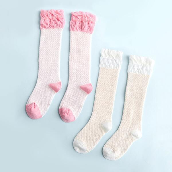 

2pairs Baby Color Block Socks, Beige
