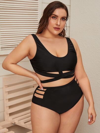 Plus Tie Back Ladder Cut-out Bikini Swimsuit