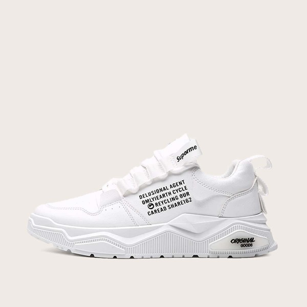 

Men Lace-up Front Letter Graphic Sneakers, White