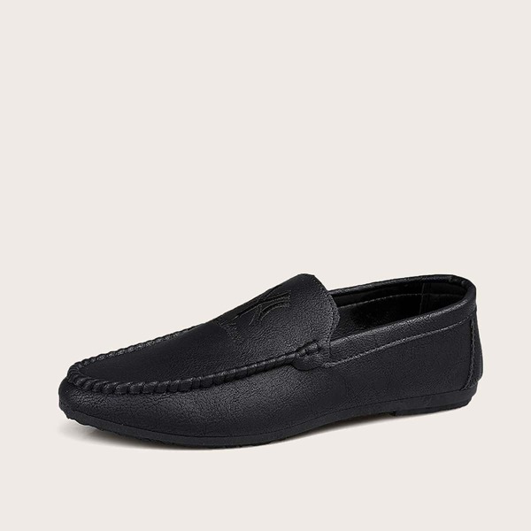

Men Letter Graphic Stitch Trim Loafers, Black