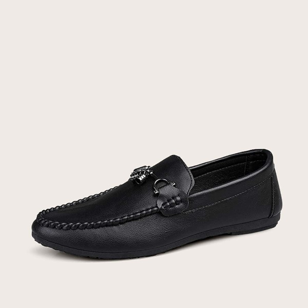 

Men Metal Decor Stitch Trim Loafers, Black