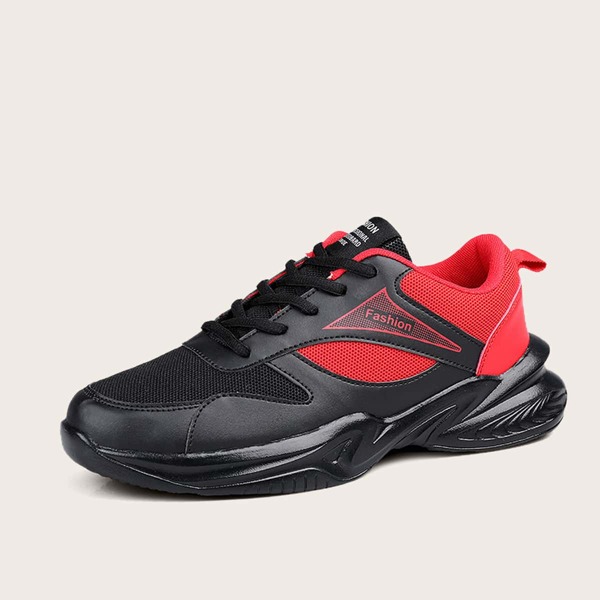 

Men Lace-up Front Mesh Panel Sneakers, Black