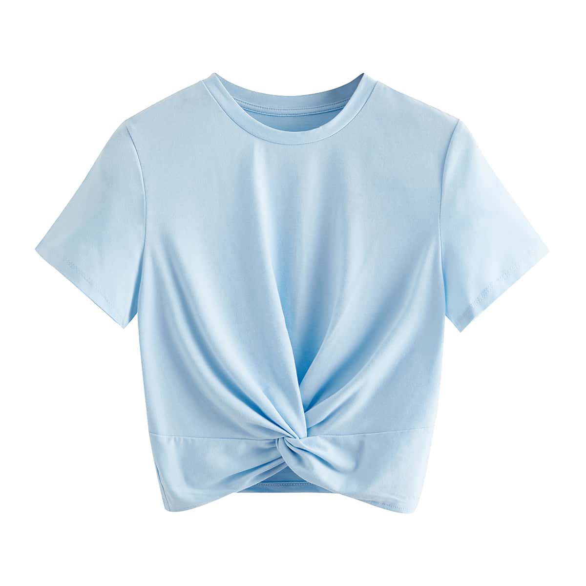 

Twist Front Round Neck Tee, Blue