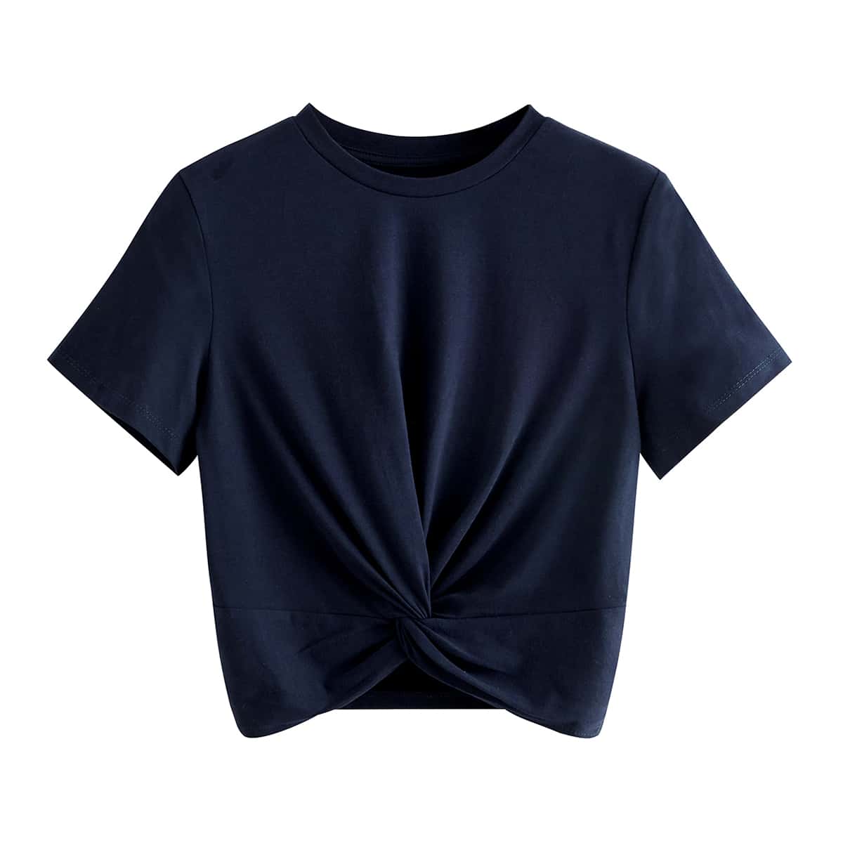 

Twist Front Round Neck Tee, Navy blue