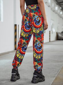 SHEIN Allover Print Carrot Trousers - Multicolor - View 2