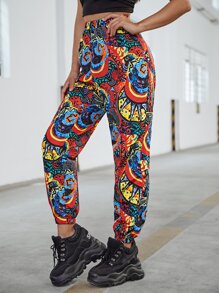 SHEIN Allover Print Carrot Trousers - Multicolor - View 4