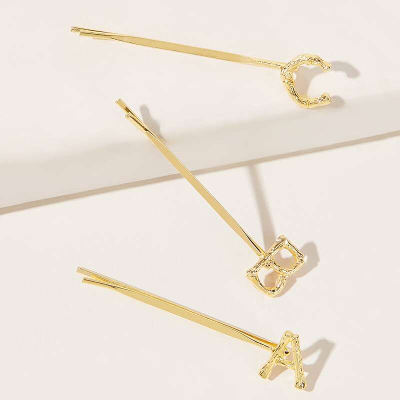

3pcs Letter Decor Hair Pin, Gold