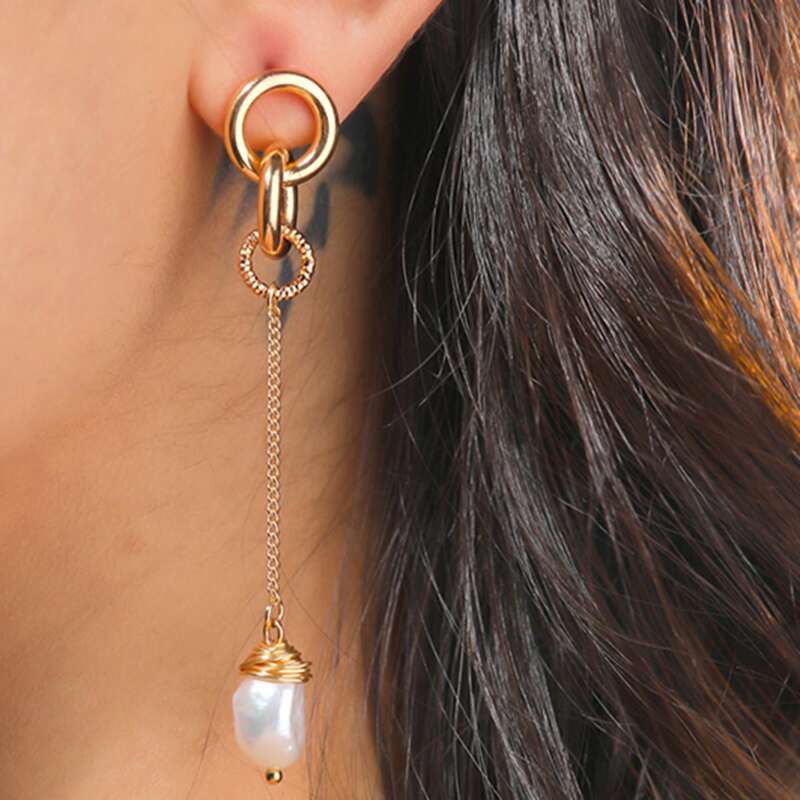 

1pair Faux Pearl & Chain Decor Drop Earrings, Multicolor