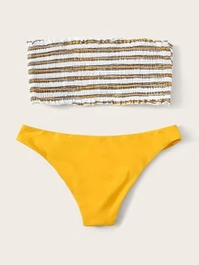 yellow smocked bandeau bikini
