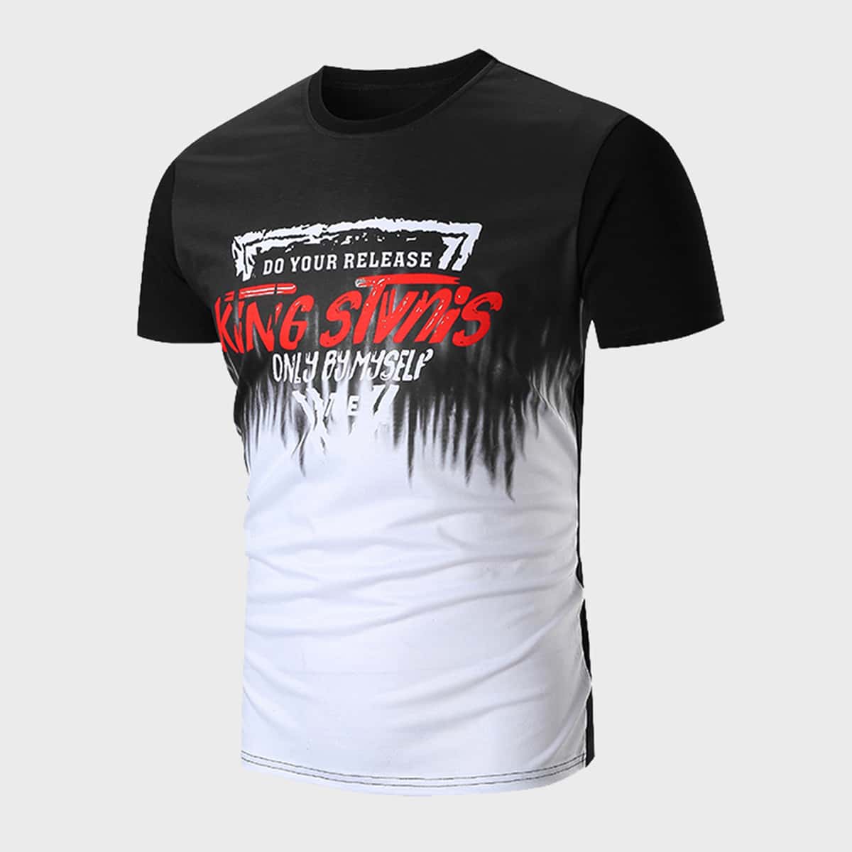 Guys Two Tone Letter Graphic Tee, Black and white
