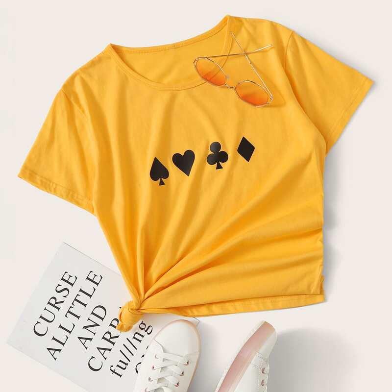 

Graphic Pattern Round Neck Tee, Yellow