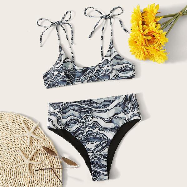 

Allover Graphic Print High Waisted Bikini Swimsuit, Multicolor