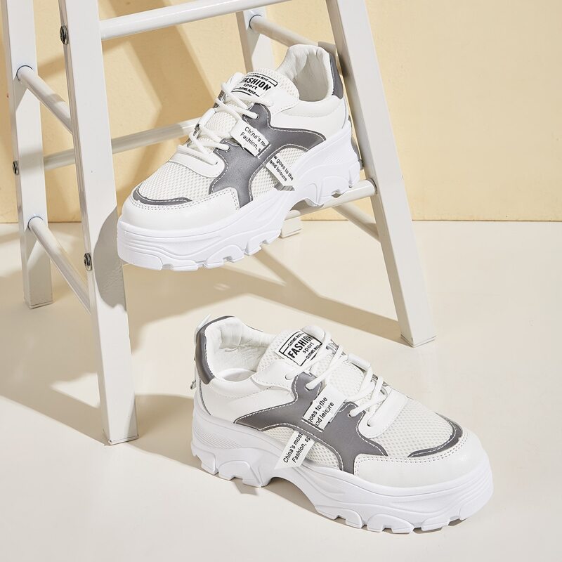 

Mesh Panel Lace-up Chunky Sneakers, White