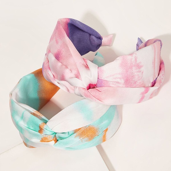 

2pcs Tie Dye Pattern Hair Hoop, Multicolor