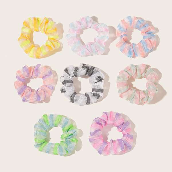 

8pcs Striped Pattern Scrunchie, Multicolor