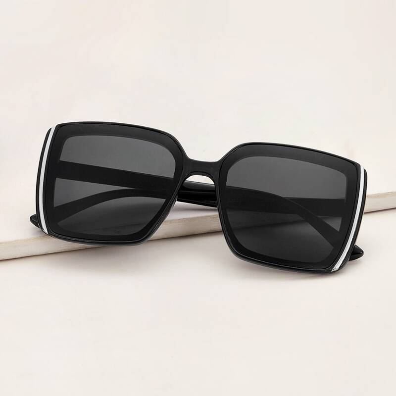 

Acrylic Square Frame Sunglasses With Case, Black