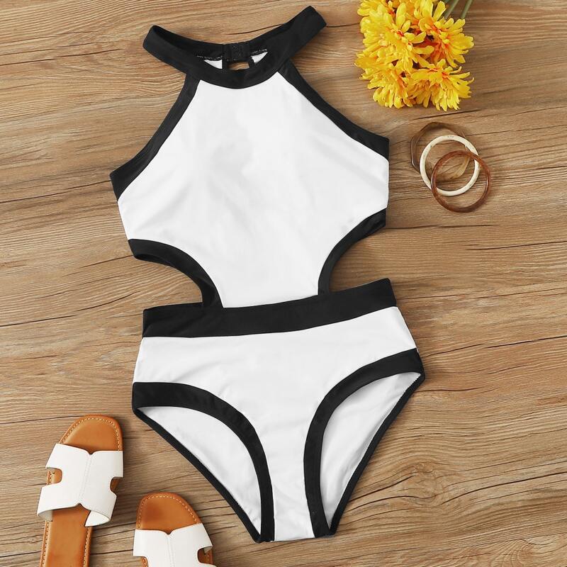 

Cut-out Side One Piece Swimsuit, White