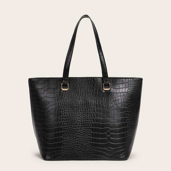 

Croc Embossed Tote Bag, Black