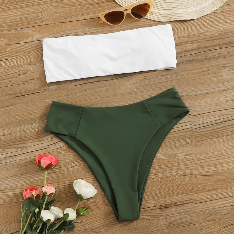 

Bandeau High Waisted Bikini Swimsuit, Multicolor