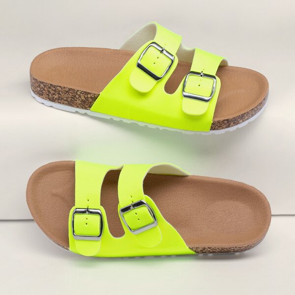 

Neon Twin Buckled Bands Footbed Slide Sandals, Yellow bright