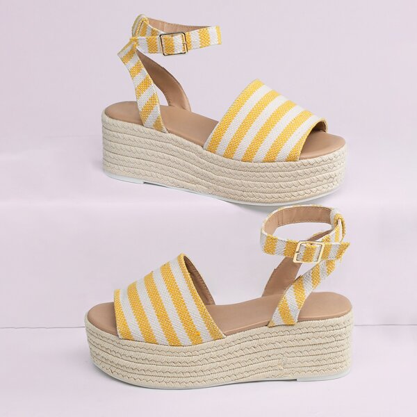 

Canvas Stripe Peep Toe Platform Espadrille Sandals, Multicolor