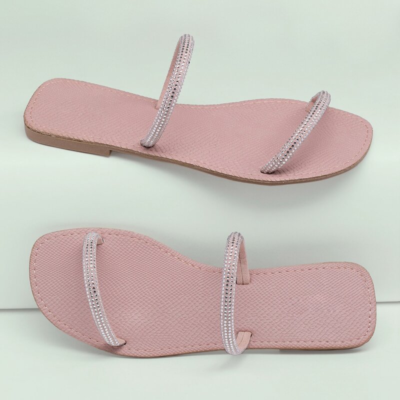 

Rhinestone Twin Straps Snake Sole Slide Sandals, Pink