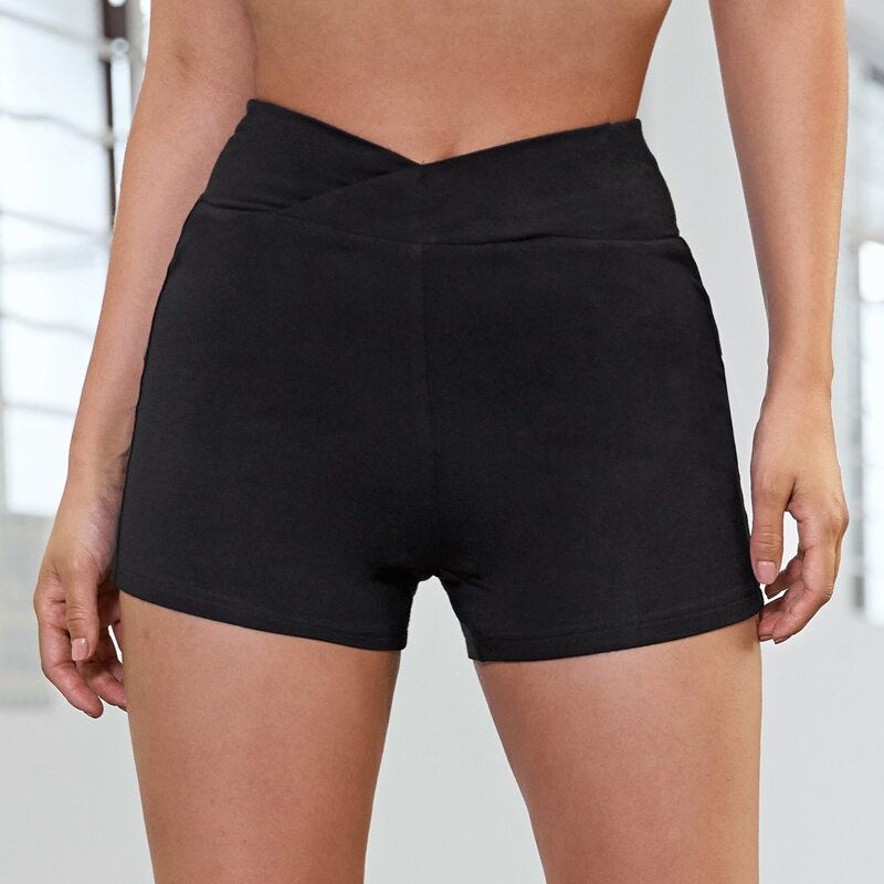 

Overlap Asymmetric Waist Biker Shorts, Black