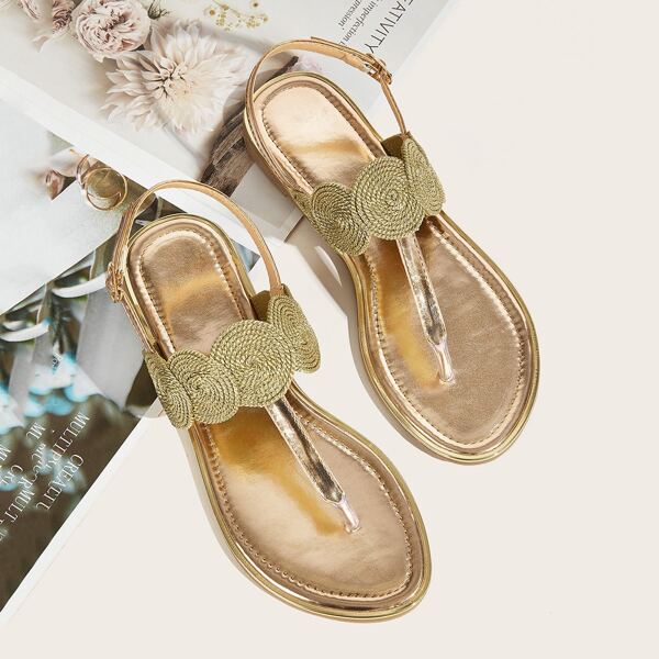 

Braided Toe Post Slingback Sandals, Gold