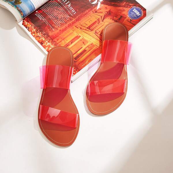 

Clear Double Strap Sliders, Red