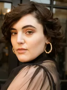 Pendientes de aro redondo con textura 1 par - Amarillo Oro - Ver 1