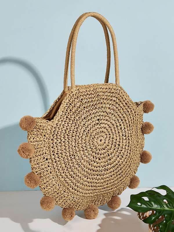 woven pom pom bag