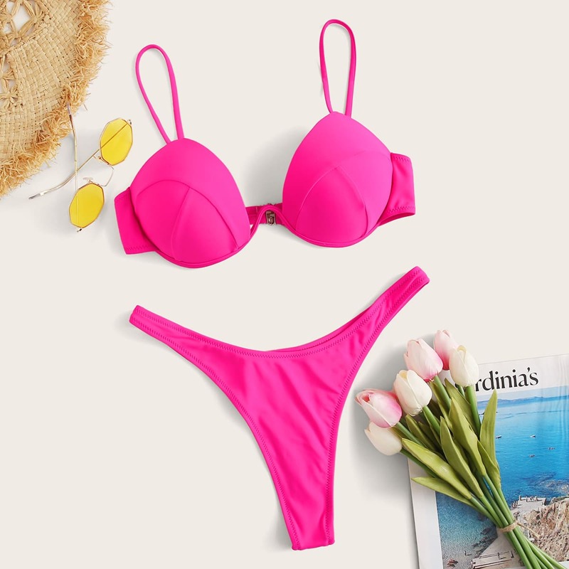 

Underwired High Cut Bikini Swimsuit, Pink bright