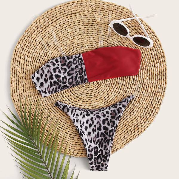 

Leopard Two Tone Tanga Bikini Swimsuit, Multicolor