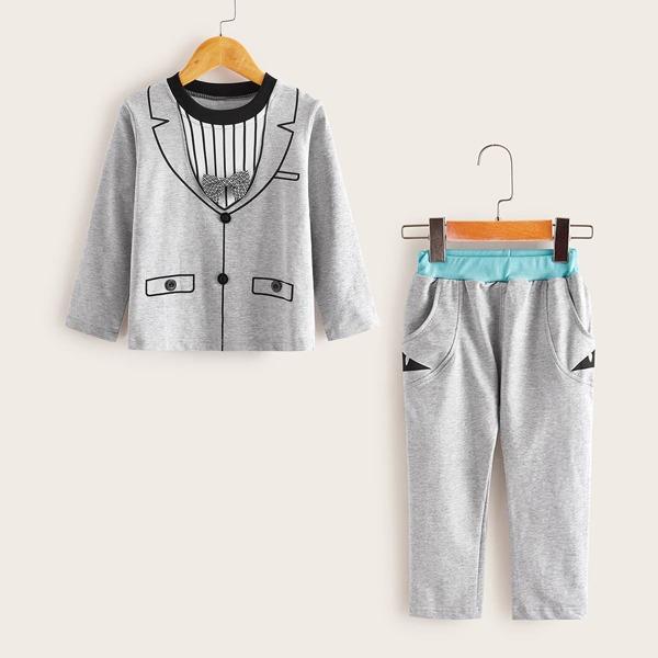 

Toddler Boys Gentleman Print Bow Front Tee & Pants, Grey