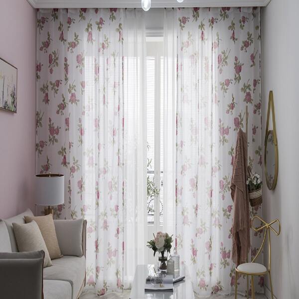 

1pc Flower Print Curtain, White