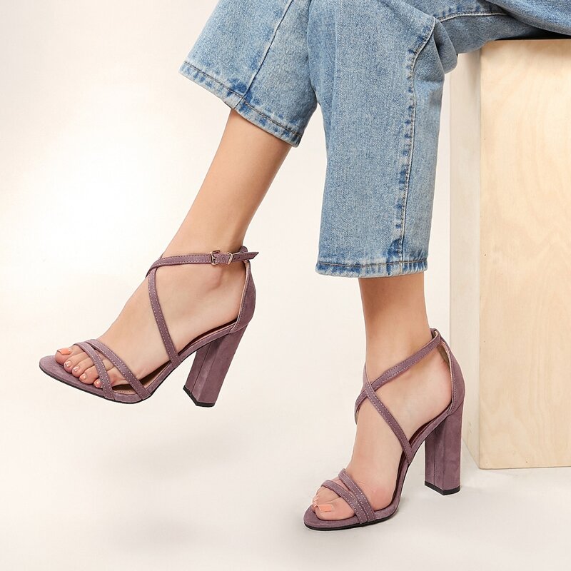 

Ankle Strap Open Toe Chunky Heel Sandals, Purple