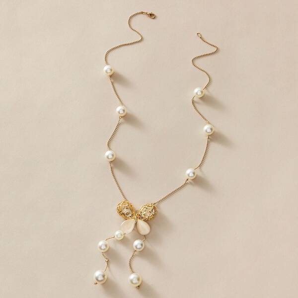 

Ожерелье с подвеской бабочки и искусственными жемчугами 1шт, Золотистый