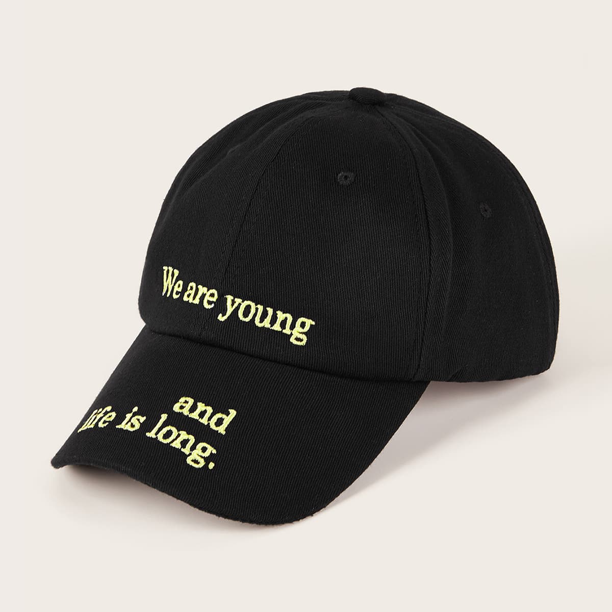 

Slogan Embroidery Baseball Cap, Black