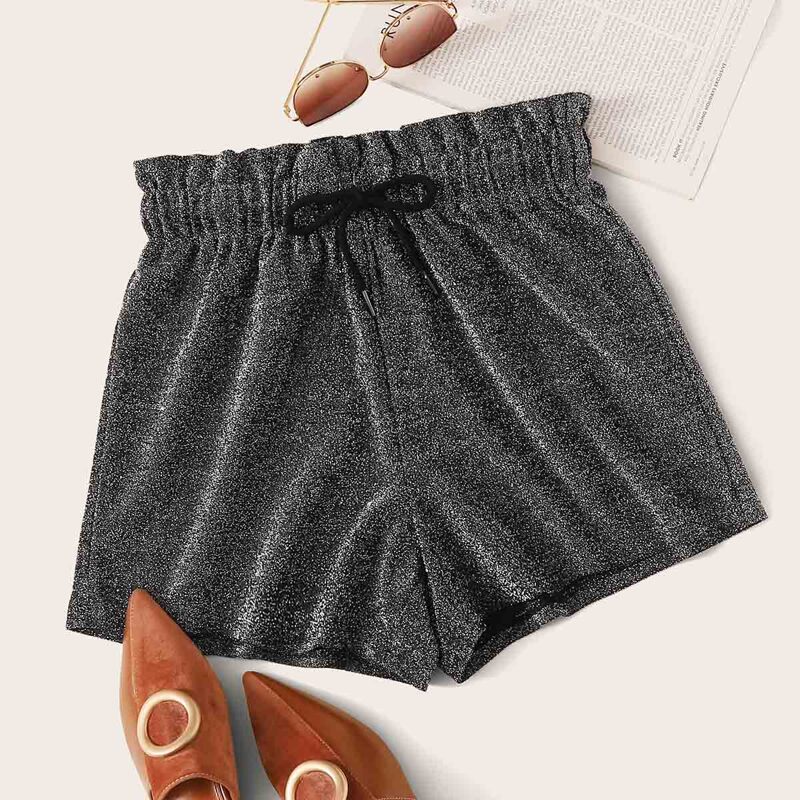 

Paperbag Waist Glitter Shorts, Grey