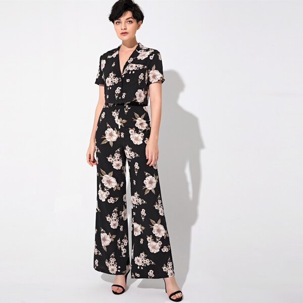 

Floral Print Blouse and Palazzo Pants Set, Multicolor