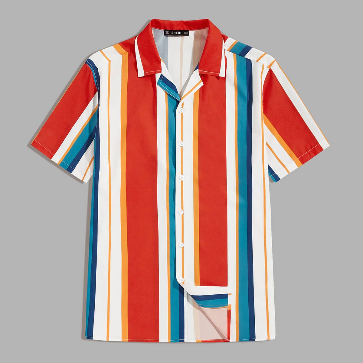 Guys Revere Collar Striped Shirt, Multicolor