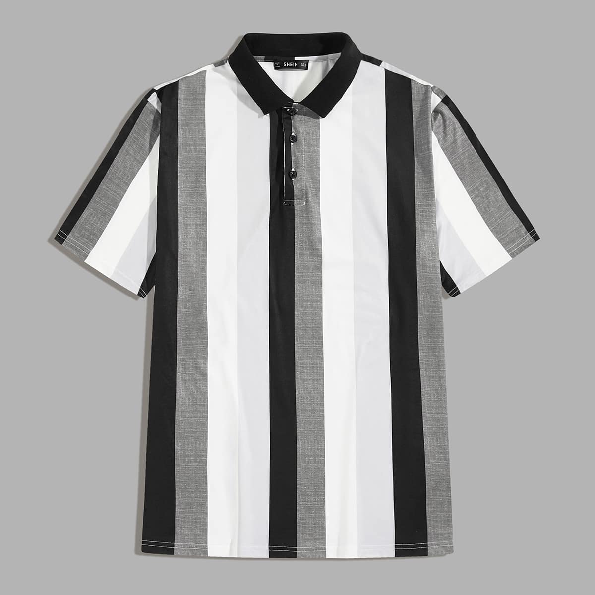 

Guys Color Block Striped Polo Shirt, Black and white