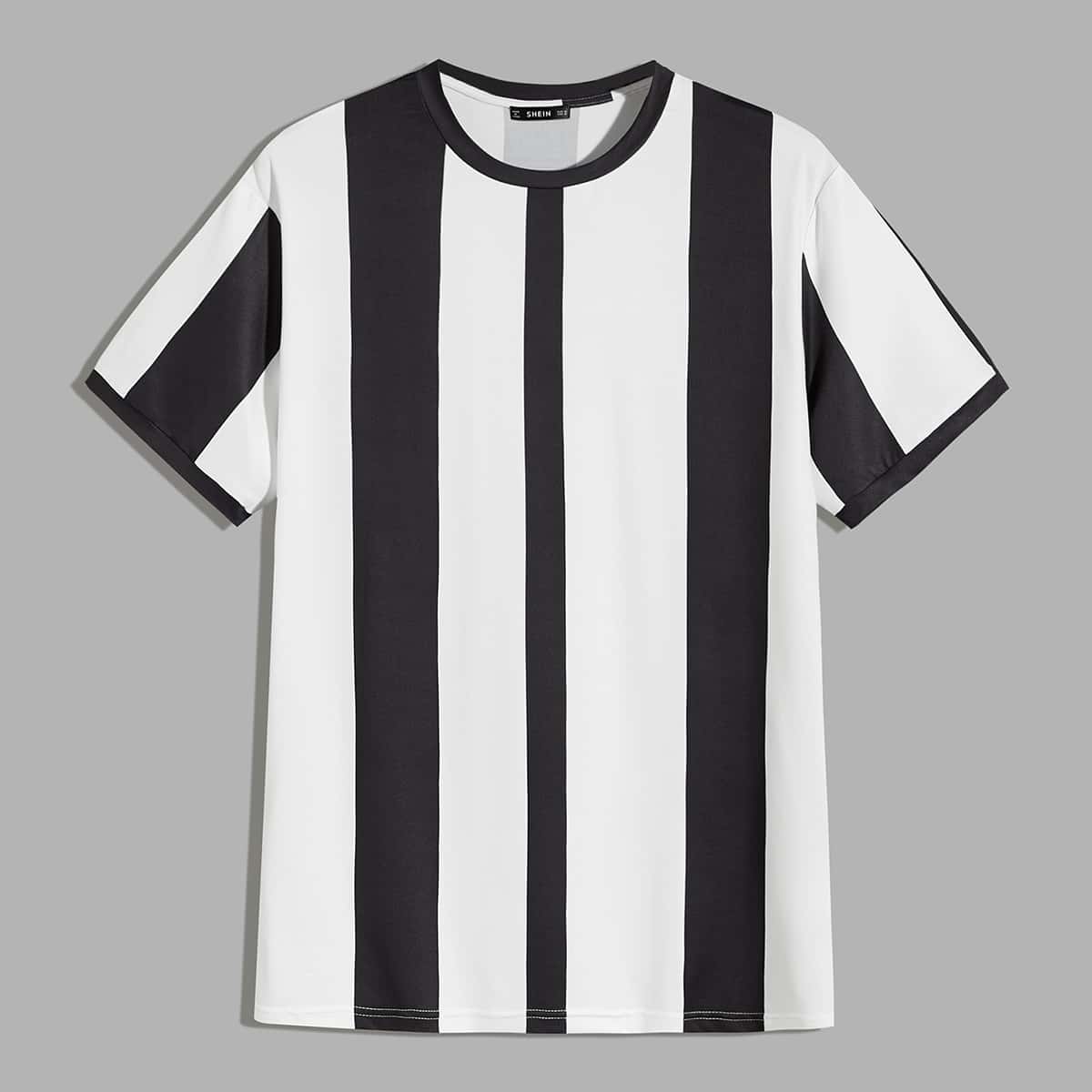 

Guys Color Block Striped Tee, Black and white