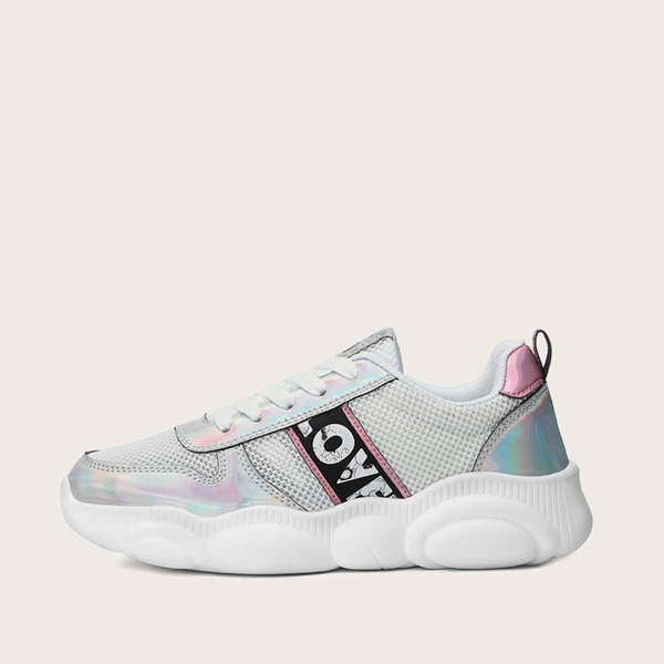 

Holographic Lace-up Front Letter Graphic Sneakers, Multicolor