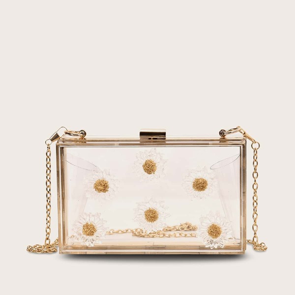 

Clip Top Transparent Chain Box Bag, Clear