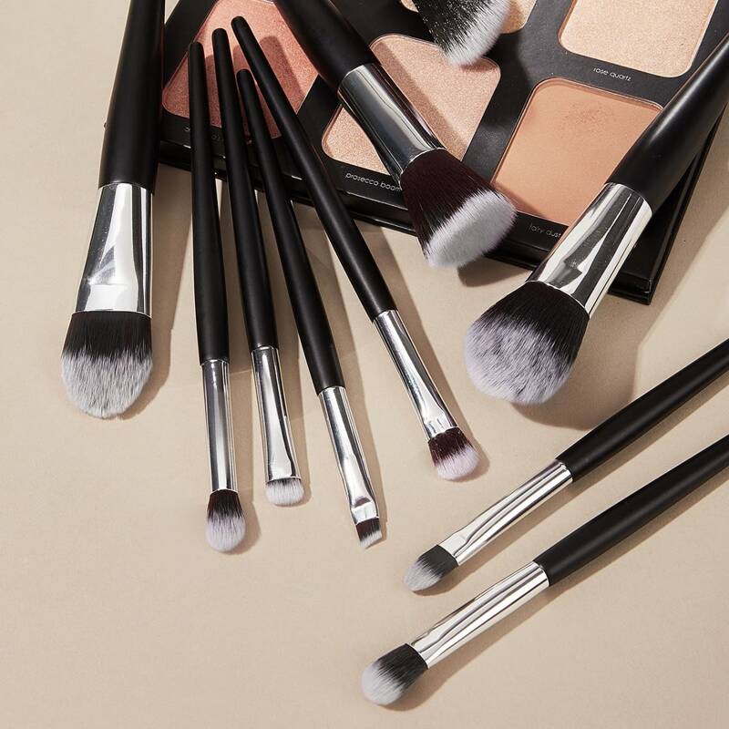 

10pcs Duo-fiber Makeup Brush Set, Black