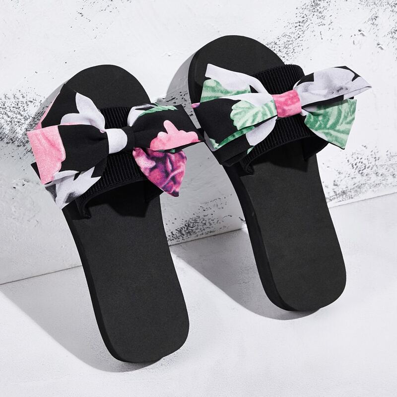 

Open Toe Bow Decor Sliders, Multicolor