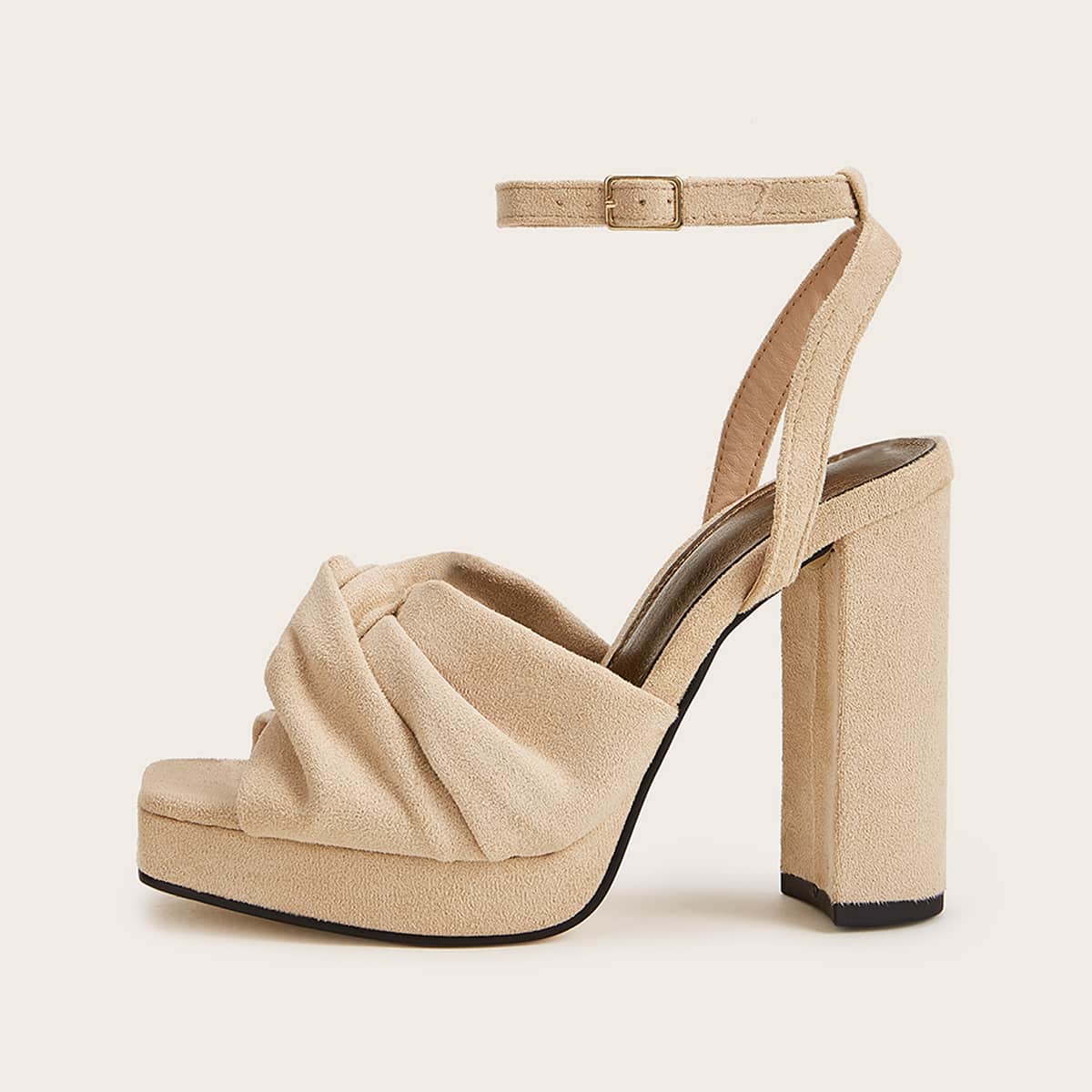 

Ankle Strap Suede Chunky Heels, Nude