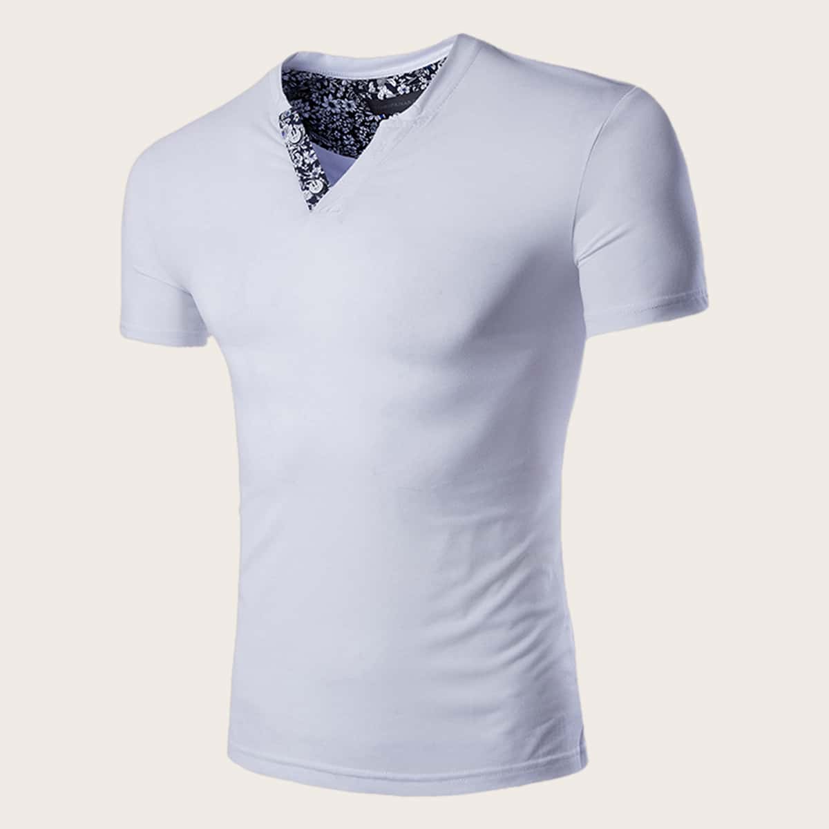 

Guys V-neck Button Front Tee, White
